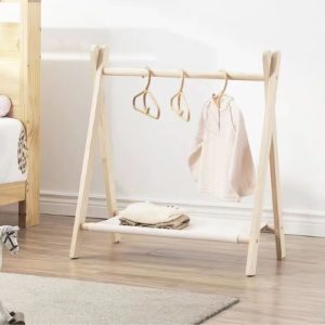 Accueil Portant vetement enfant en bois avec etagere 2