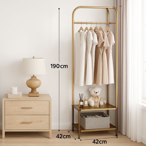 Portant vêtement d'angle en métal avec étagère pratique