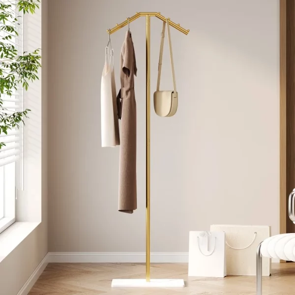 Portant vêtement design vertical à 2 bras et base en marbre – Image 3
