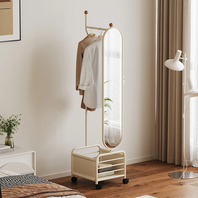 Portant vêtement miroir sur roulettes avec rangement