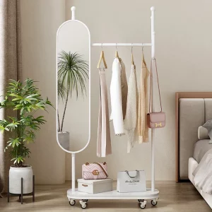 Portant vêtement roulette avec miroir ovale