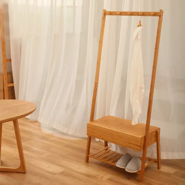 Portant vêtement bambou avec banc pratique et tablette basse – Image 3