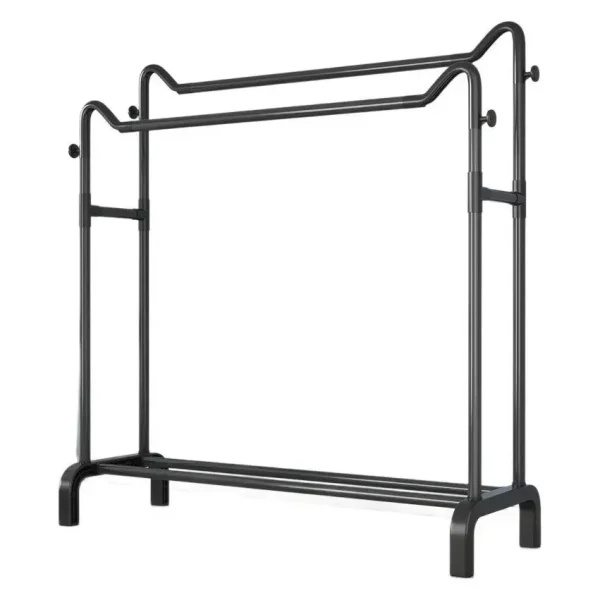 Portant vêtement double large avec base étagère de rangement