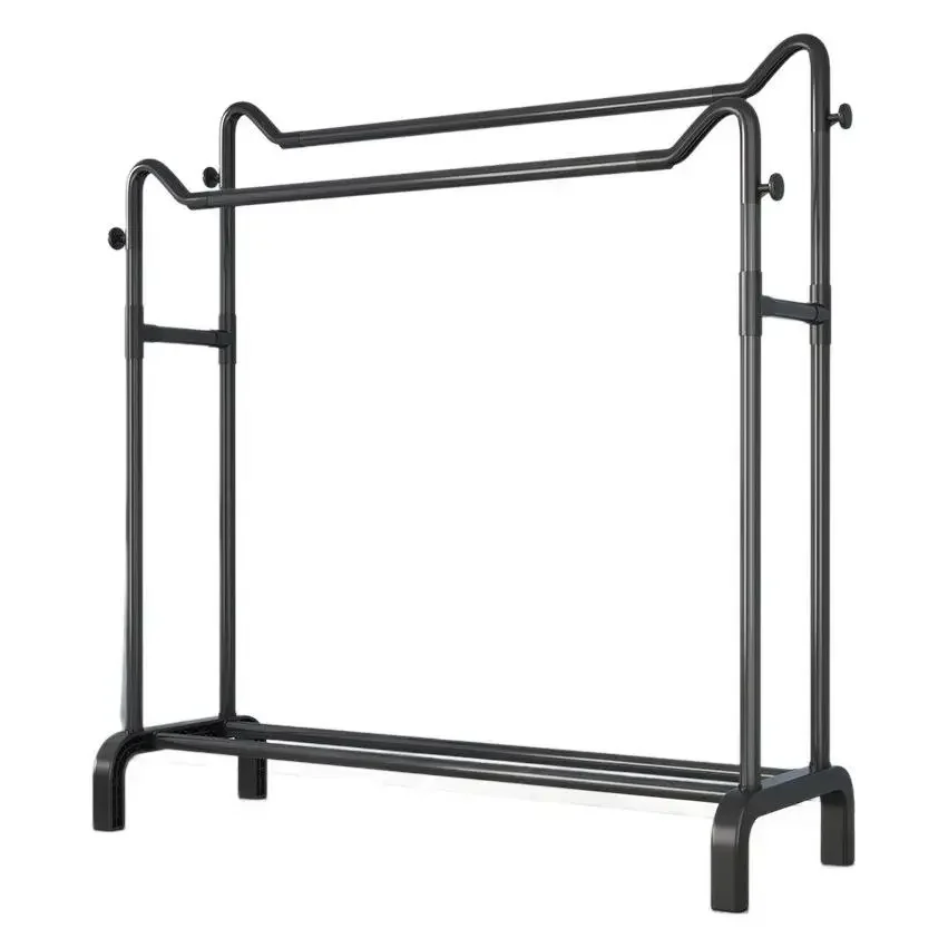 Portant vêtement double large avec base étagère de rangement