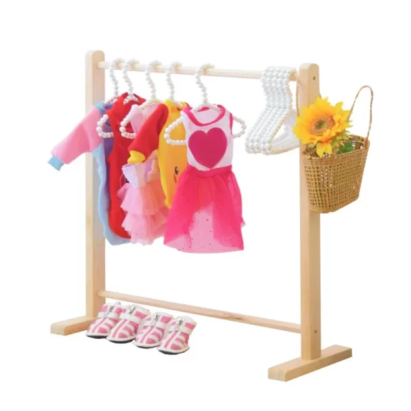 Portant vêtement enfant compact en bois naturel – Image 5