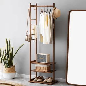 Porte vêtement bambou style nordique à 3 étagères