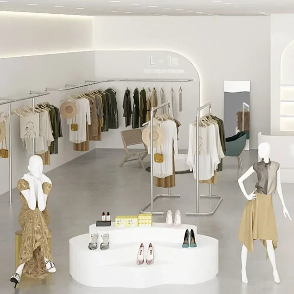 Portant vêtement sur pied métal argenté style boutique – Image 4