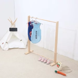 Portant vêtement enfant compact en bois naturel