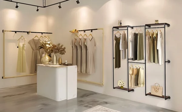 Portant vêtement mural modulable en métal style boutique
