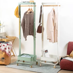 Portant vêtement roulette compact avec étagère de rangement