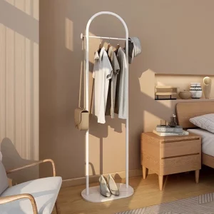 Portant vêtement sur pied design moderne arrondi en métal-blanc