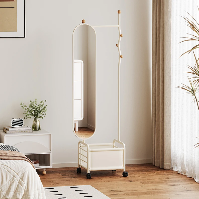 Portant vêtement miroir sur roulettes avec rangement