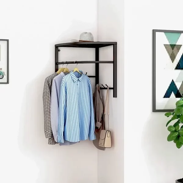 Portant vêtement d’angle mural doré – avec étagère intégrée – Image 4
