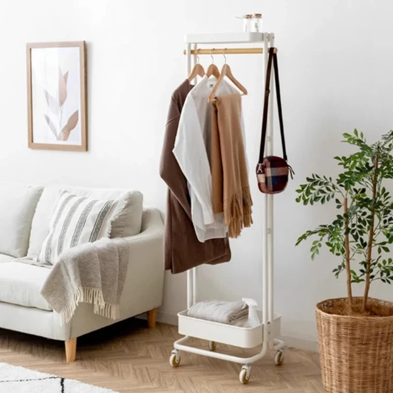 Portant vêtement roulette compact avec étagère de rangement