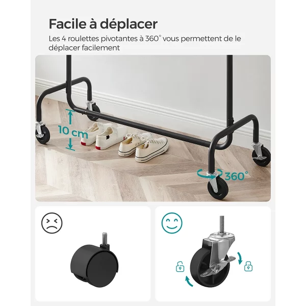 Portant vêtement roulette en acier robuste 130 kg – Image 4