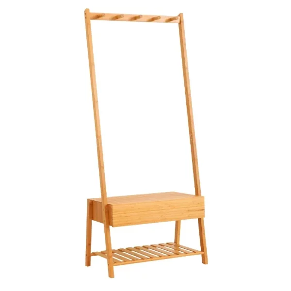Portant vêtement bambou avec banc pratique et tablette basse