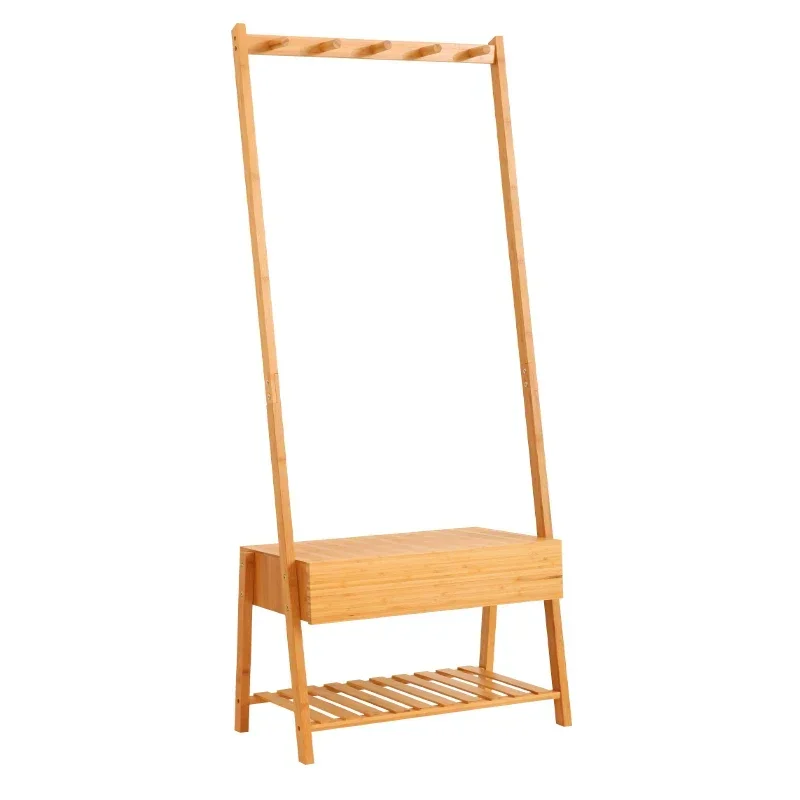 Portant vêtement bambou avec banc pratique et tablette basse