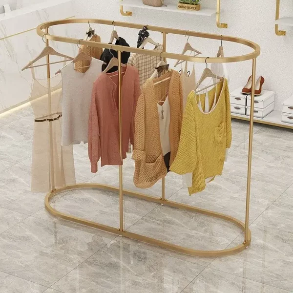 Portant vêtement doré rond style boutique – Image 2